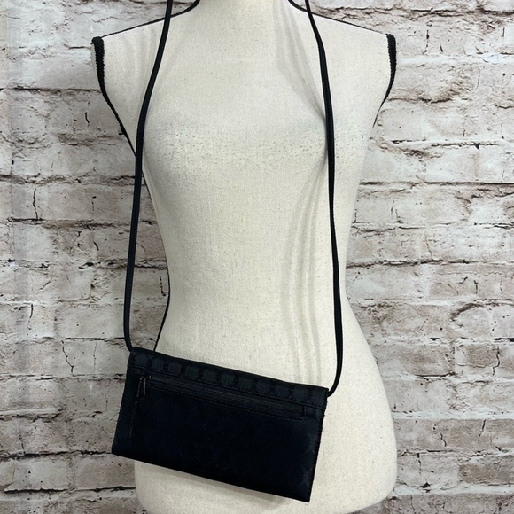 Black Fabric Crossbody Travel Wallet Card Case 8x4 Inches - Picture 4 of 7